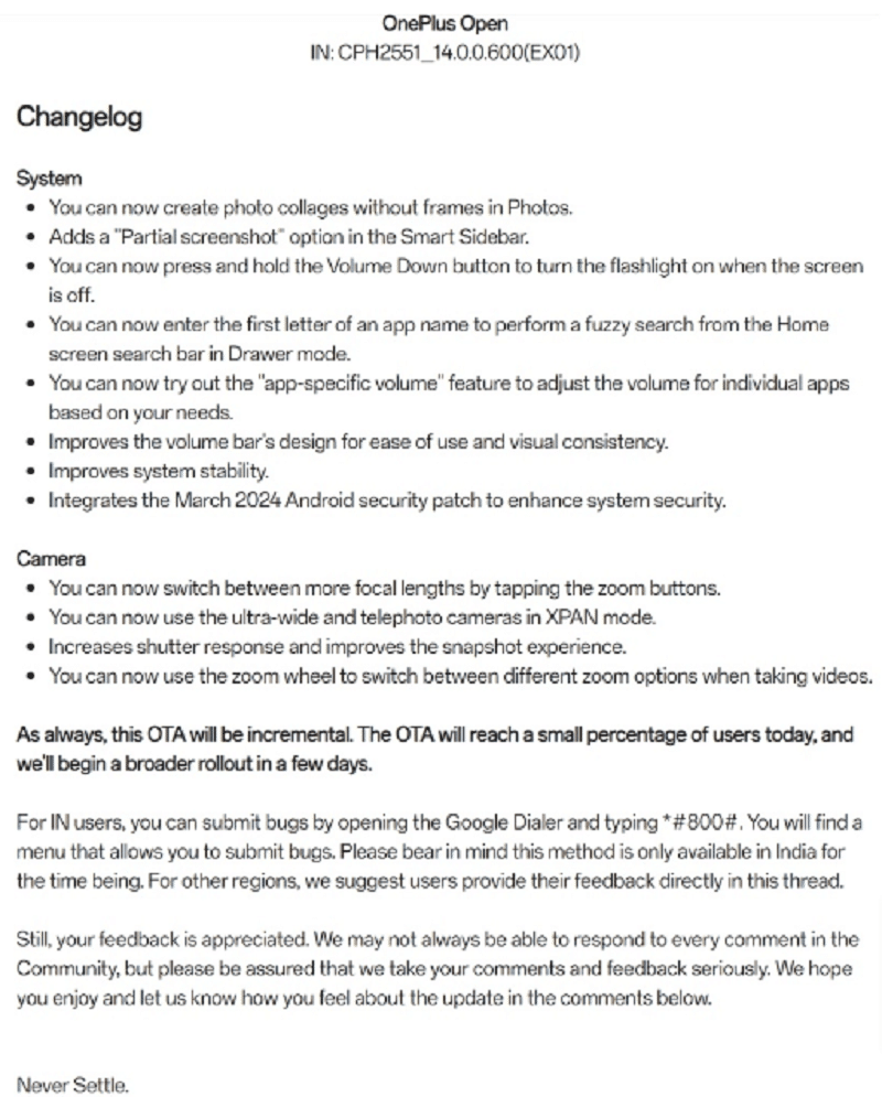 OnePlus Open new update details
